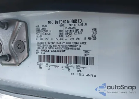 2020 Ford Transit Connect Xl z USA, uszkodzony, nr VIN NM0LS7E20L1468011